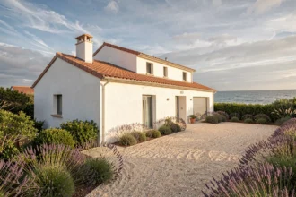 Maison individuelle moderne construite en Charente-Maritime avec jardin paysager et vue sur l'Atlantique