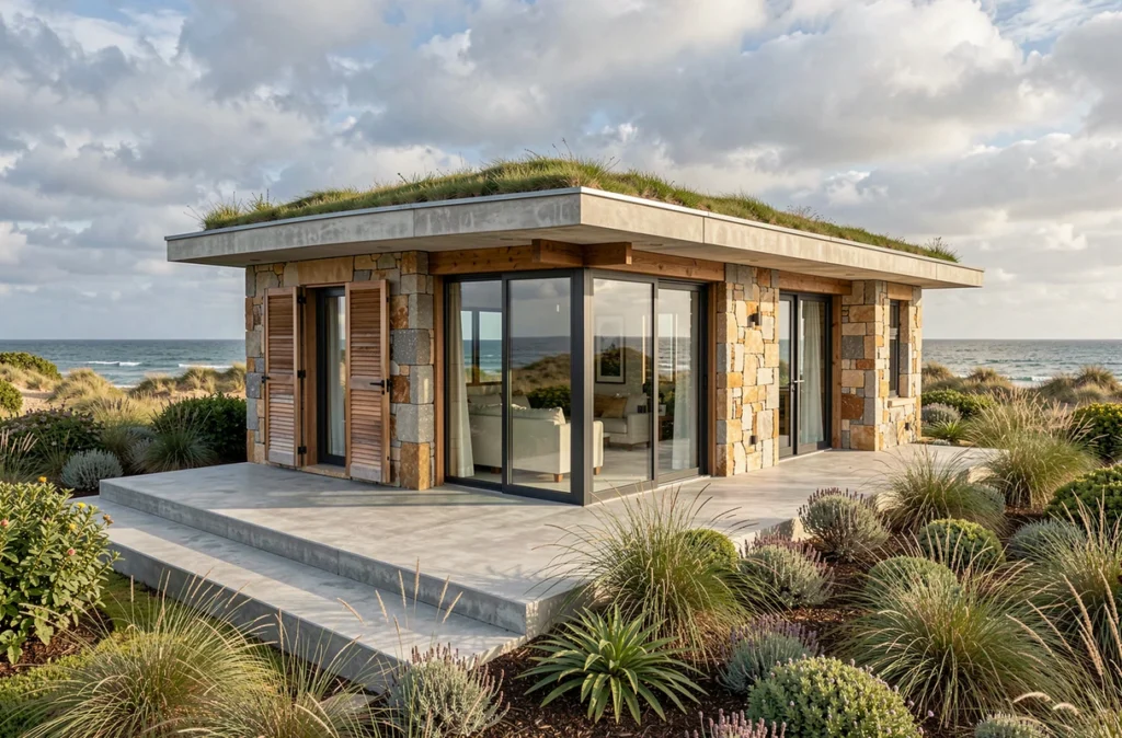 Maison bioclimatique construite par Littoral Constructions de l'Ouest (LCO) sur la côte atlantique