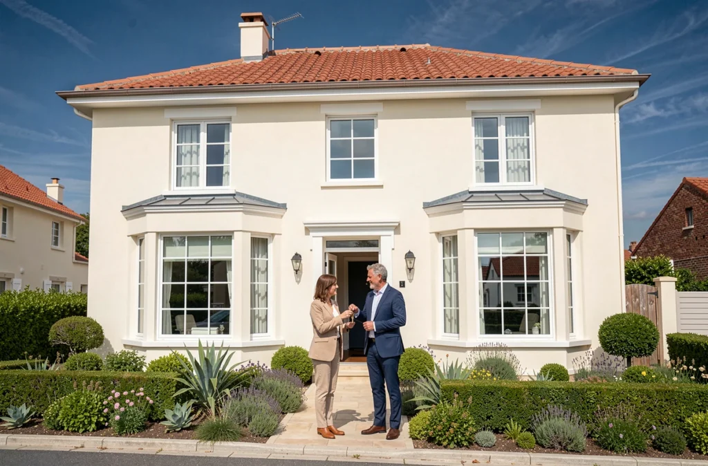 Couple devant leur maison neuve Maisons Elysées Océan en Charente-Maritime