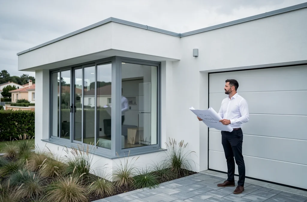 Construction moderne réalisée par Maisons Kamci avec architecte devant une maison contemporaine